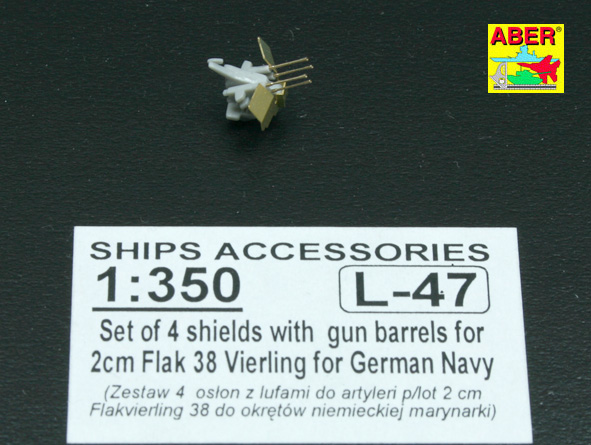 ABR-1:350-L-47  Дополнения для  Set of 16 pcs 2cm barrels for German Flakvierling 38 with shields для  1/350