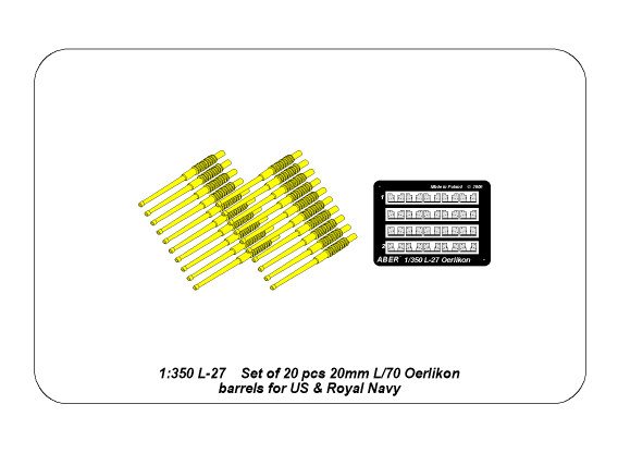ABR-1:350-L-27  Дополнения для  Set of 20 pcs 20 mm L/70 Oerlikon Mk.10 barrels for US Navy ships для  1/350