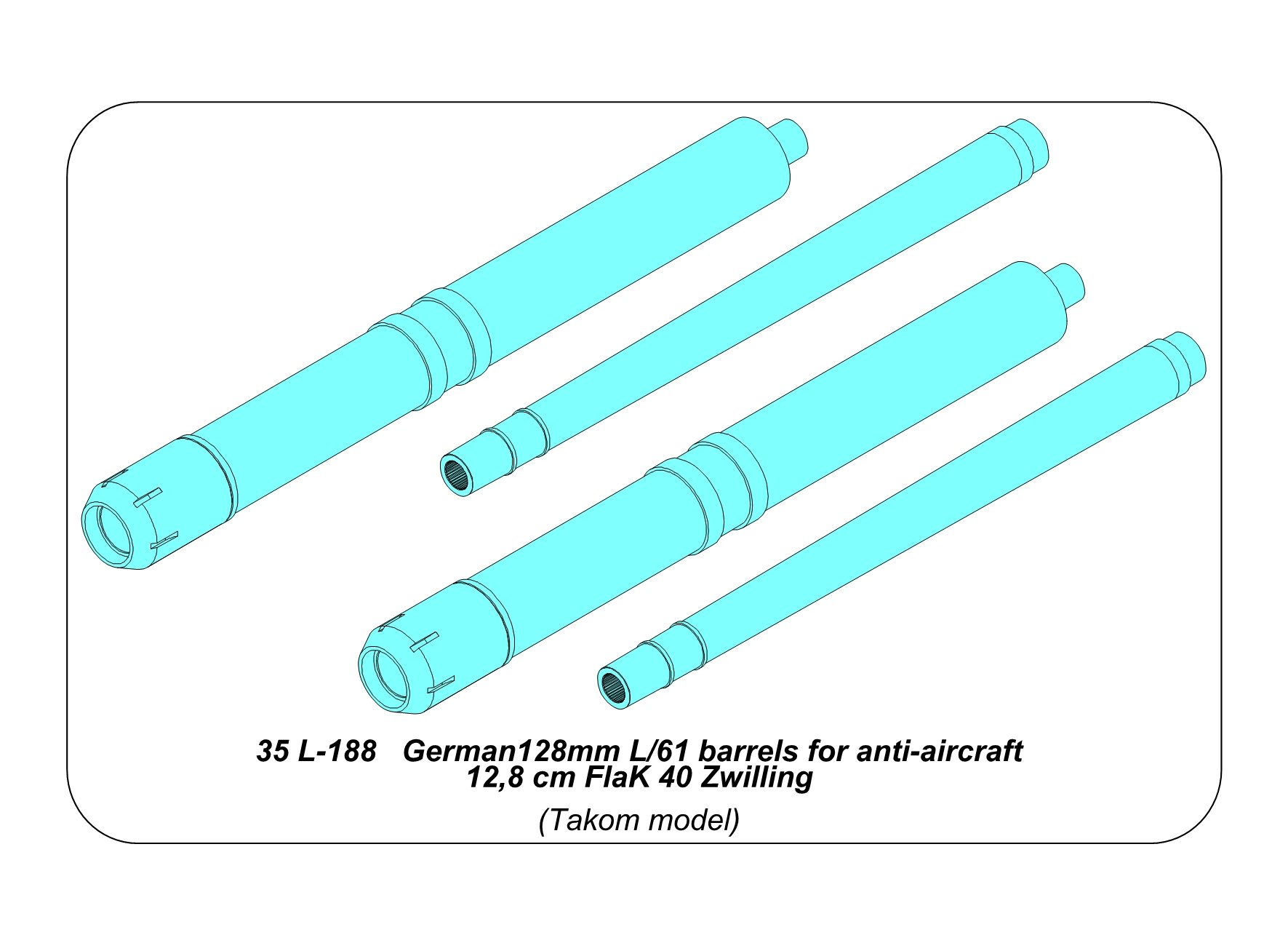ABR-35-L-188  Дополнения для  German128mm L/61 barrels for anti-aircraft12,8 cm FlaK 40 Zwilling для Takom 1/35