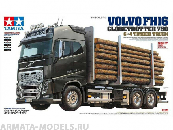 56360T 1/14 VOLVO FH16 GLOBETROTTER 750 6х4 лесовоз, бревна в комплекте. Tamiya