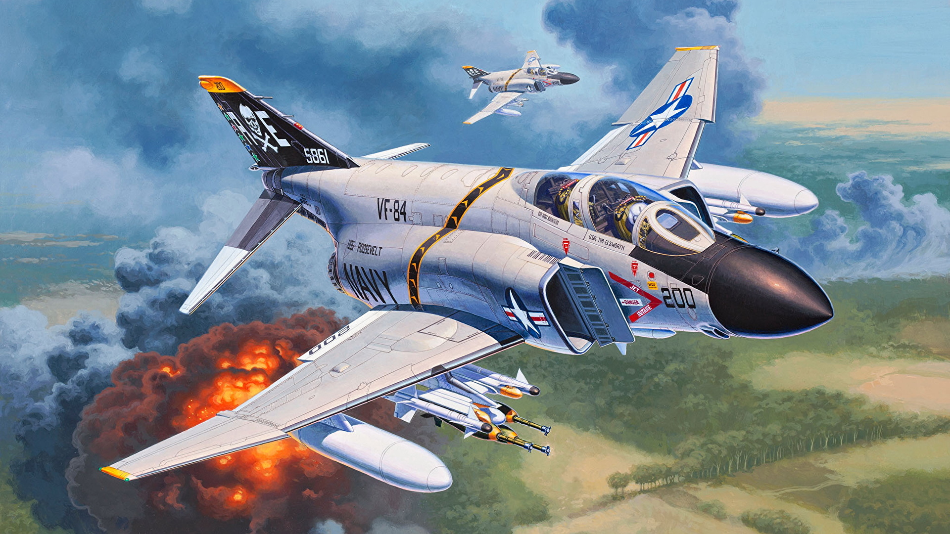 61121T Американский палубный истребитель F-4B Phantom II (Фантом) с двумя фигурами пилотов Tamiya