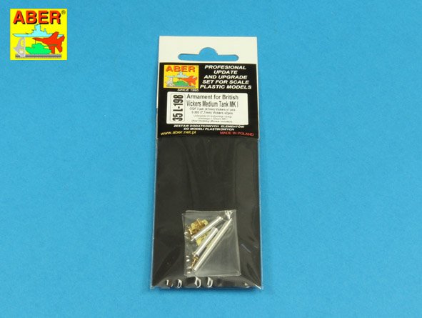 ABR-35-L-198  Дополнения для  Armament for British Vickers Medium Tank MK I OQF 3 pdr Vickers x1 pcs. 0.303 Vickers x2pcs. для Hobby-Boss 1/35