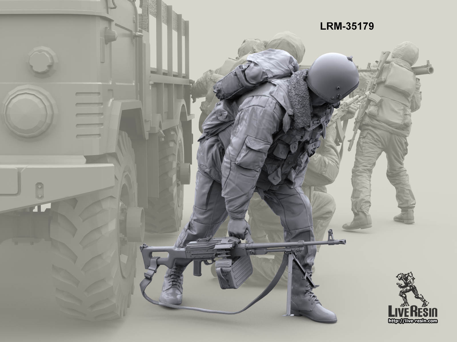 LRM35179 Военнослужащий ВВ, перебегает с пулеметом ПКМ в руке Live Resin