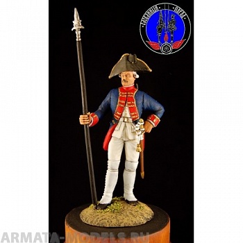 ОП.60.046 Фигура из белого металла  Унтер офицер мушк. Цеге фон Мантейфеля полка с 1756 по 1761год. 