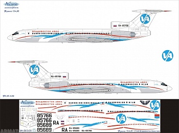 Т5М-026 Декаль для самолета Туполев Tu-154M Владивосток Авиа (NEW livery) 1/144