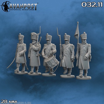 032.11АП Французская пехота: командная группа гренадерской роты  (в шинелях)