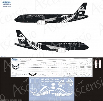 320-031 Декаль для самолета Airbus A320 Air New Zealand (Black and White Scheme) 1/144